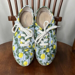 Gianni Bini Lemon Blue Stripe Espadrilles Platform Sneakers Sz 6.5